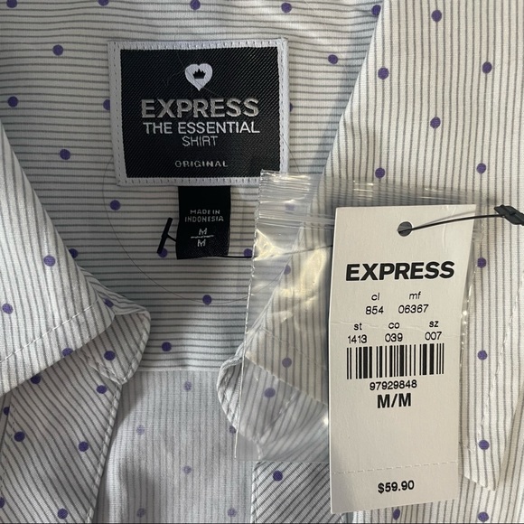 Express long sleeve button down blouse. Gray pinstripes with purple dots size M - Picture 14 of 15